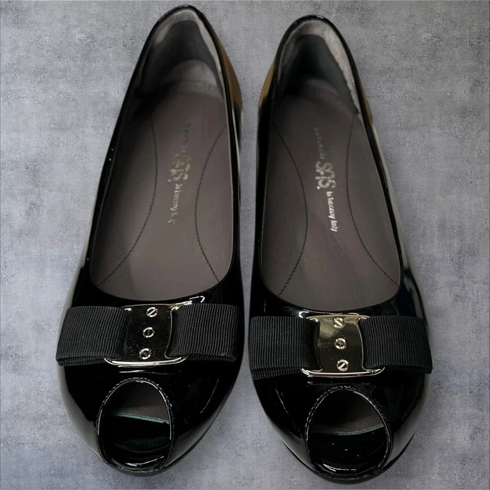 SAS AVA ITALIAN LEATHER Black Patent Leather Peep-toe 1.5